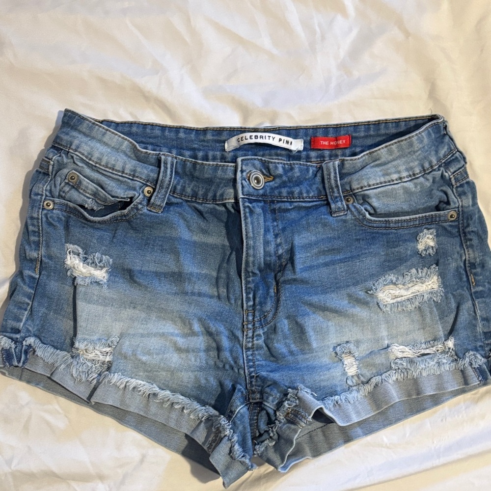 Celebrity Pink Distressed Blue Jean Shorts